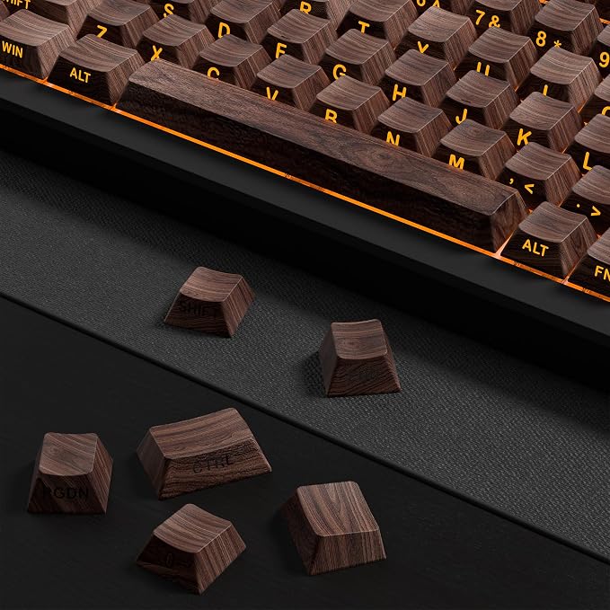 Womier PBT Keycaps, Custom Keyboard Caps 60 65 75 100 Percent, Shine Through Cherry Profile Keyboard Keys, Doubleshot Side Print Dye Sub Keycap Set (Walnut)