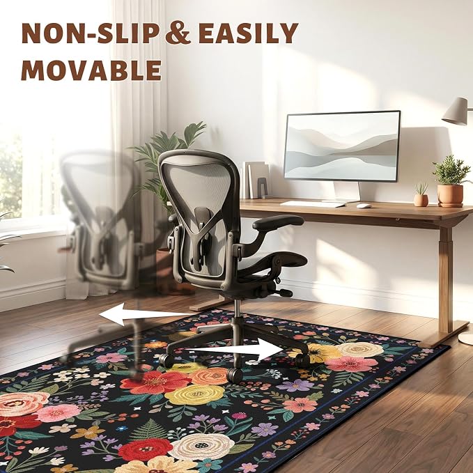 36" x 48" Office Chair Mat for Hardwood & Tile Floors, Desk Chair Mat Under Desk Floor Protector for Rolling Computer Chairs, Non-Slip Low Pile Area Rug for Home Office(Black)