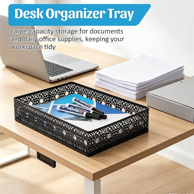 Letter Desk Tray Organizer, Metal Mesh File Basket for Office Home | Decoration Drawer Trays, Large Capacity Heavy-Duty Storage Box, Desktop Bin for Document, A4 Printer Paper, Mail, Paperwork