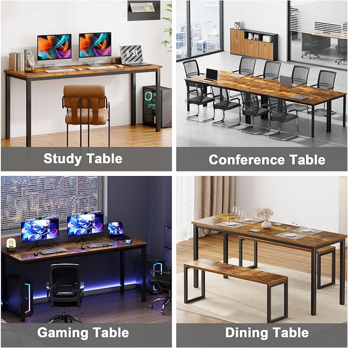 Need Large Computer Desk 70.8 x 23.6 inches Conference Table Large Office Desk Writing Table Workstation for Home Office,Rustic Brown & Black 10FJGSAC3-180FG-60-ND