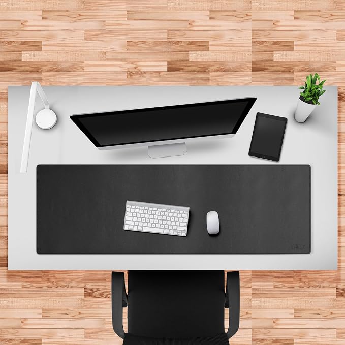 Cacoy 47''x16'' Large Leather Desk Pad, Extended Gaming Mouse Pad, Desk Mat for Keyboard, Computer Mat for Desk, 120x40cm PU Leather Desk Blotter, Waterproof Desk Protector for Office (Black)