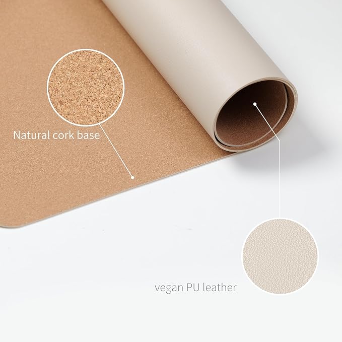 RENMTURE Desk Pad, Cork & PU Leather Desk Mat, Large Mouse pad, Non-Slip Desk Protector and Blotter, Waterproof Writing Pad, Desk Accessories and Organizers for Home Office (Apricot,36"x17")