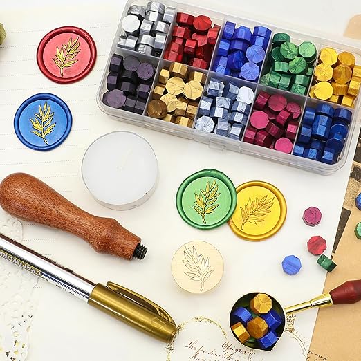 SWANGSA Wax Seal Kit, Olive Branch Wax Seal Stamp with 200pcs Sealing Beads, Great for Embellishment of Wedding Invitations, Packages, Gift Wraps