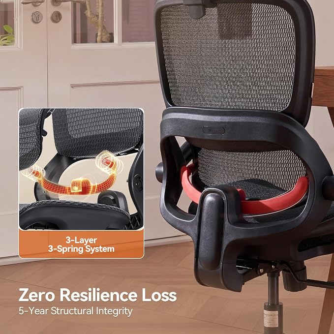 SIHOO B100 Office Chair, Ergonomic Office Chair Without Footrest, Computer Chair with Wide Headrest & Adaptive Lumbar Support, Flip-up Armrests, Swivel Desk Chair for Long Hours, Black
