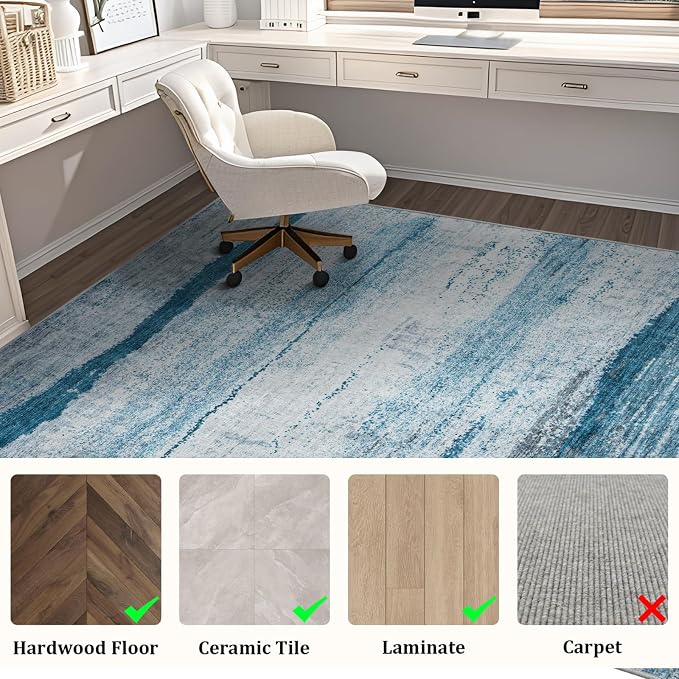 Office Chair Mat for Hardwood Floor, 72"x48" Easy Glide Computer Chair Mat Protector for Rolling Chair Under Desk Rug Nonslip Backing, Machine Wash