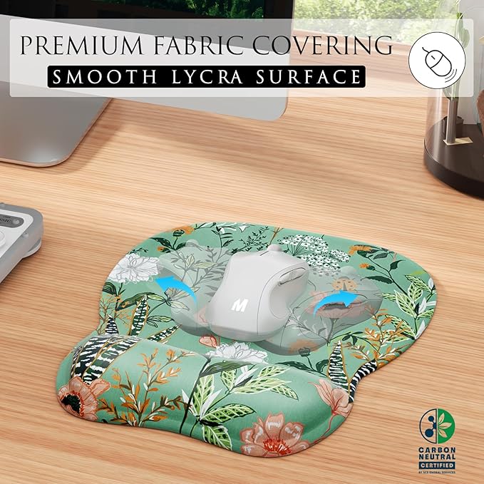 MROCO Ergonomic Mouse Pad with Gel Wrist Rest, Smooth Wrist Support Surface, Non-Slip PU Base for Pain Relief, Comfortable Mousepad for Computer, Laptop, Office & Home, 9.4 x 8.1 in, Garden Whispers