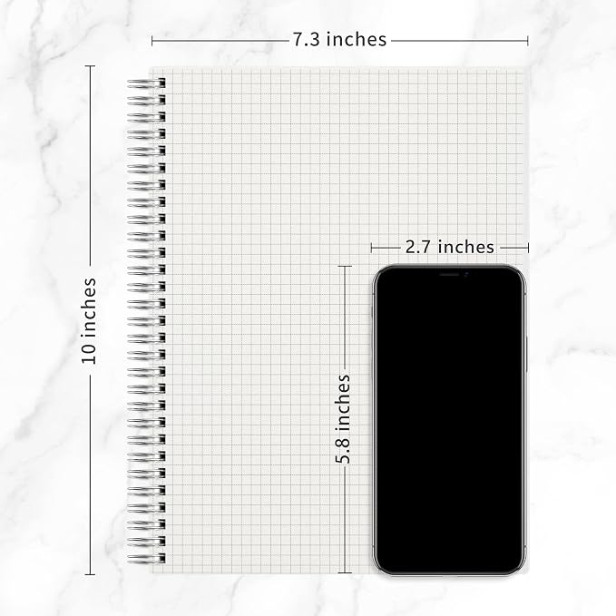 RETTACY Graph Grid Paper Notebook, 2-Pack, 160 Pages per Pack, B5 Medium Size (7.6'' × 10''), 100 GSM Thick Paper, Spiral-bound, Flexible Plastic Cover, for Students, Homework, Math, Engineering