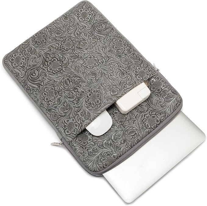 Kinmac 360° Protective Vertical Laptop Sleeve Case Cover Bag (Paisley Grey PU, 15.6 inch-16 inch)