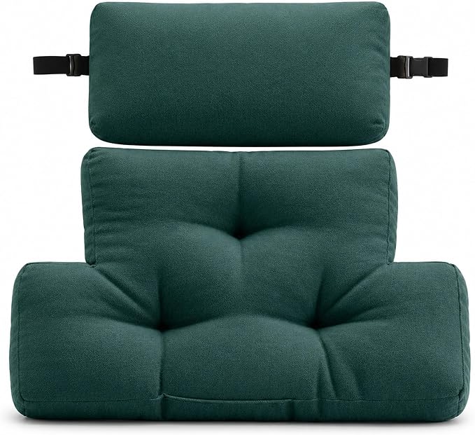 2-Piece Neck Pillow Lumbar Support Cushion for Recliner, Ergonomic High-Density Foam Backrest with Adjustable Headrest, Soft Comfy Back Support for Office Chair, Sofa, Couch, Pain Relief (Green)
