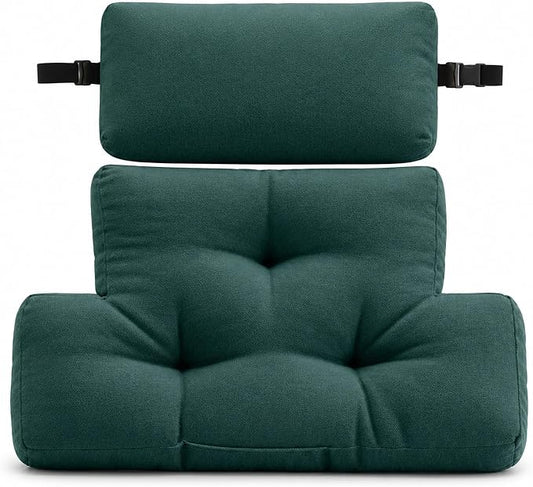 2-Piece Neck Pillow Lumbar Support Cushion for Recliner, Ergonomic High-Density Foam Backrest with Adjustable Headrest, Soft Comfy Back Support for Office Chair, Sofa, Couch, Pain Relief (Green)