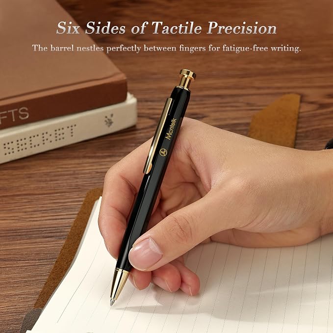 MCNTEIK Black Click Pen With 24K Gold Finish, Fine lacquer work, Exquisite Gel Pen Gift Set for Men & Women, ADMOK Black refill, Office Supplies, Professional, Executive, Nice Retractable Pen