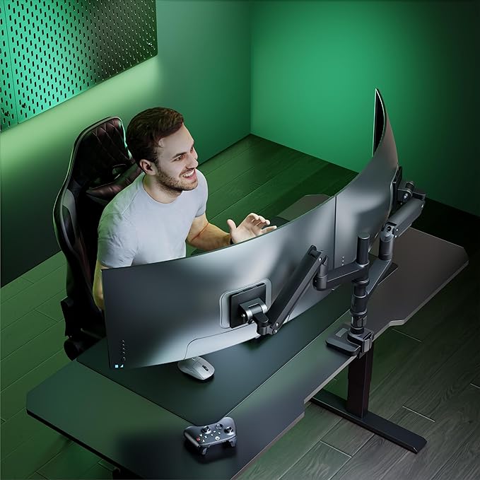 WALI Vertical Dual Monitor Stand for 13-49 inch Curved Screens, Ultrawide Dual Monitor Arms up to 44lbs, Stacked Monitor Mount for 2 Monitors, Heavy Duty Adjustable Gas Spring Arm (GSDM002N-P), Black
