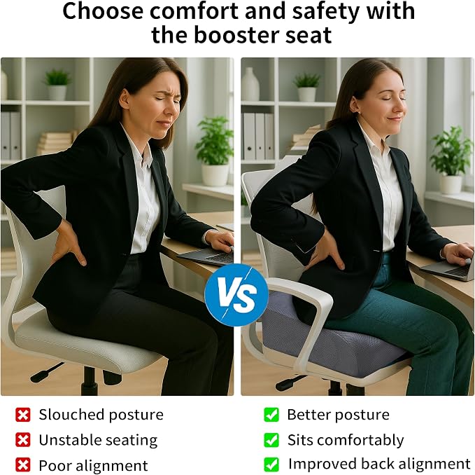 6" Extra Thick Memory Foam Office Chair Cushion – 2-Layer Booster Seat for Back & Tailbone Pain Relief, 18 x 16 x 6in Non-Slip Cushion with Carry Handle for Wheelchair, Car, and Airplane