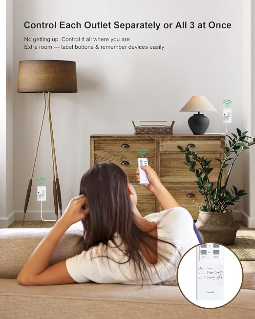 Remote Control Outlet, 200FT Long Range Wireless Light Switch, Mini Electrical Outlet Plug, 15A/1875W High-Power Switch for Lights, Fans, Household Appliances, FCC & ETL Listed (3 Outlets + 1 Remote)