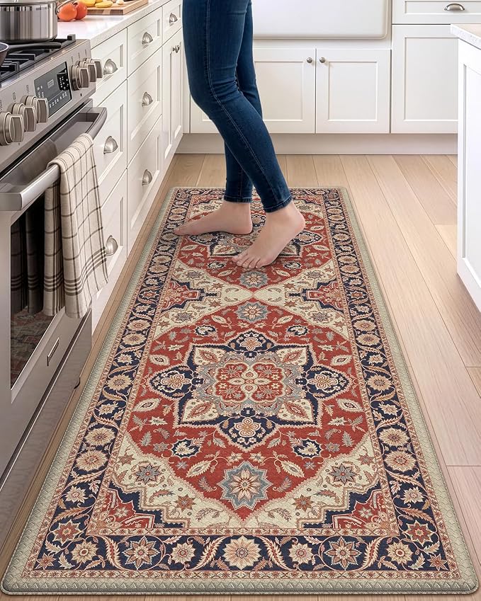 DEXI Kitchen Floor Mats Cushioned Anti Fatigue, 23x59 Rubber Wide Standing Comfort Runner Rug, Red and Black