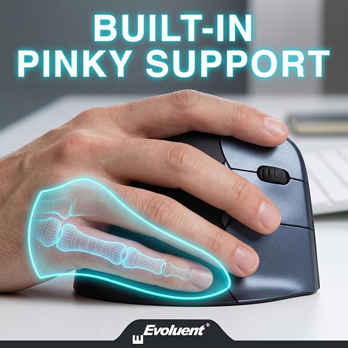 Evoluent – Inventor of the Vertical Mouse – VM4RW Ergonomic Vertical Mouse Right Hand Regular Size Wireless USB, Sculpted for Comfort, Reduces Wrist Strain, 4 Speeds, 6 Customizable Buttons in Windows