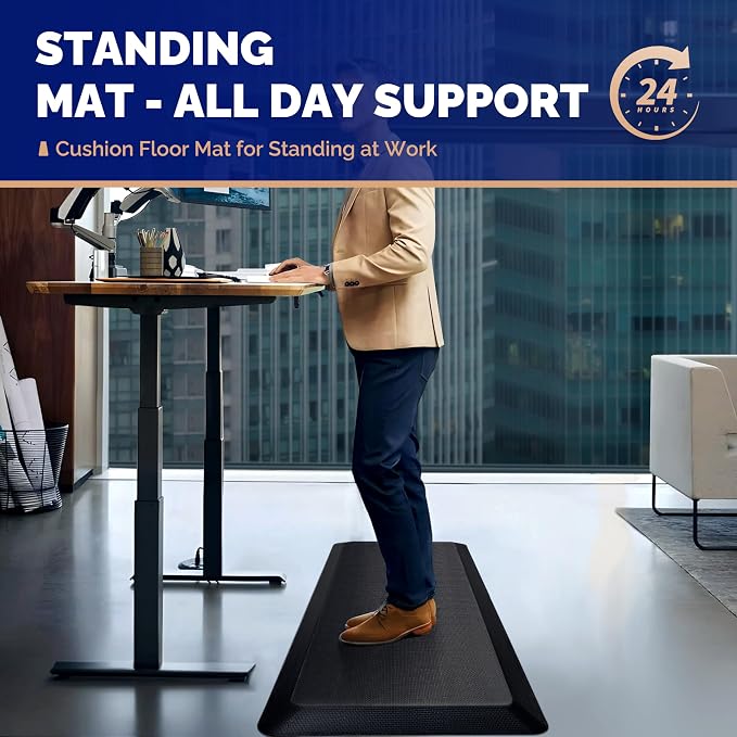 FEATOL Anti Fatigue Mat for Standing, 9/10 Extra Thick Ergonomic Standing Desk Mat, Comfort Memory Foam Standing Mat at Home,Office All Day (17" x 24", Black, 1PC)