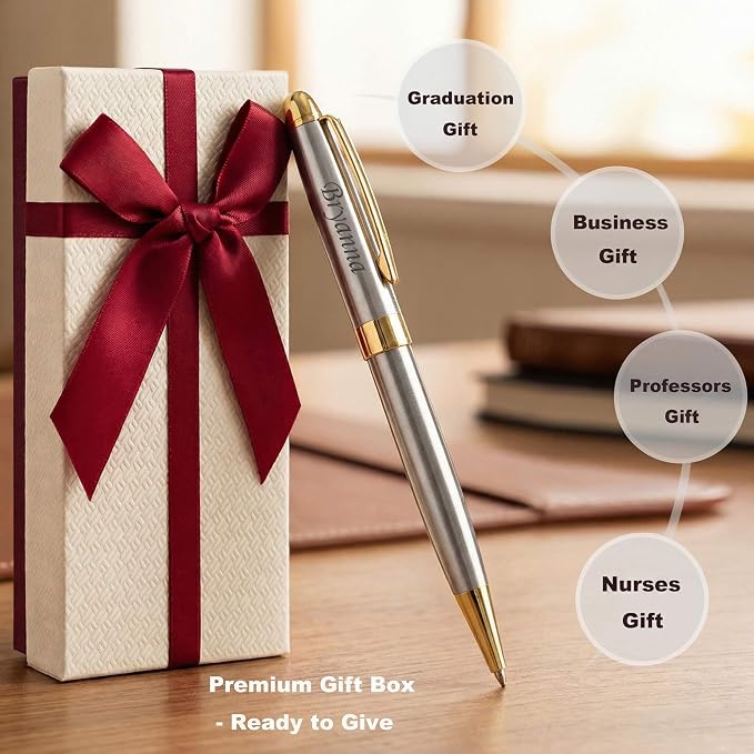 Yastar Personalized Ballpoint Pens, Stainless Steel Fancy Pens Engraved with Your different Names Logo or Messages, Phone Number Black ink Perfect for Souvenir Gift, Colleague, Friends 3 pens/set
