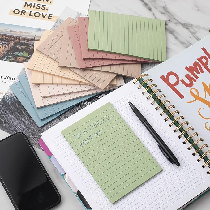 (36 Pack) Lined Sticky Notes 4x6 in,Large Notepads with Lines,Ruled Stickies Super Sticking Power,Office School Memo Note Pads Vintage Colors,Post on Windows Doors,Recyclable,Easy to Write on