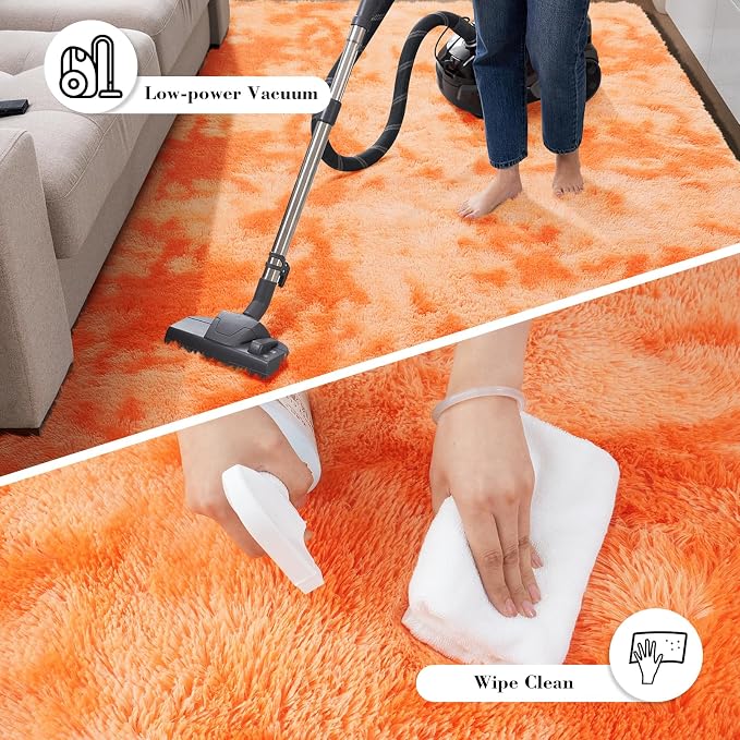 Mottling Orange Fluffy Rug Shag Area Rug, 4x6 Area Rugs for Girls Bedroom, Soft Play Mat, Indoor Floor Carpet for Teen, Preppy Dorm, Plush Aesthetic Bedside Rug