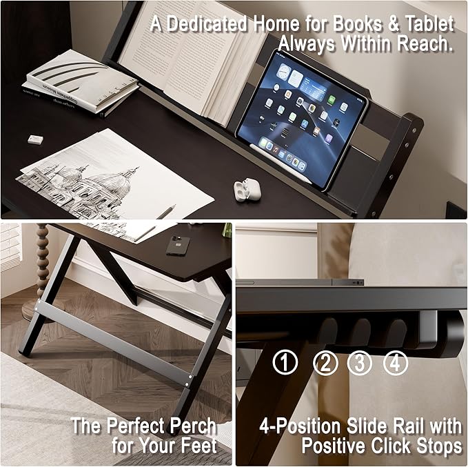 Bamboo Foldable Desk, 31" Portable Oversized Desk with 3 Adjustable Heights, Home Office Computer Desk with Reading Shelf, Perfect Furniture for Living Room & Bedroom, No Assembly (Walnut)