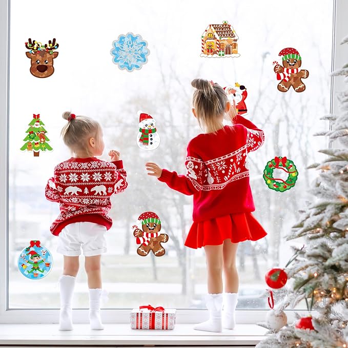 Renbuzhu 36PCS Christmas Crafts Bulk: Xmas Paper Suncatchers DIY Kit for Winter Holiday Activities Decorations, Window Stained Glass Effect Art Ornaments