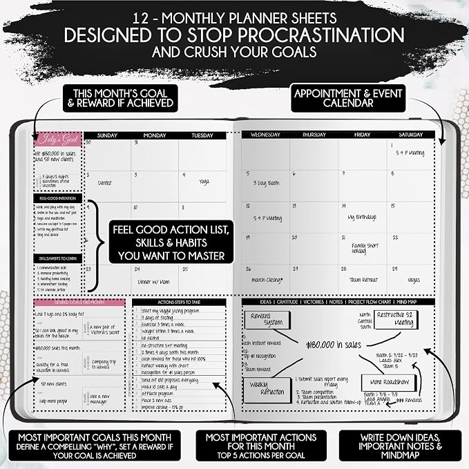 90-Day Goal Planner with Daily Journal, Gratitude & Habit Tracker | Daily Planner, Productivity, Time blocking, Manifestation & Affirmations with Vision Board, Gratitude Journal for Women & Men