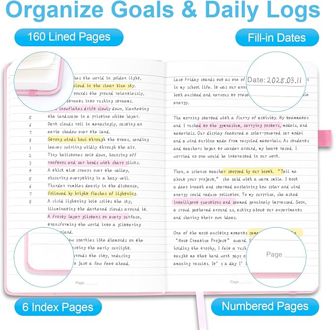 Lined Journal Notebook A5, College Ruled Hardcover Journal for Women, 160 Pages with 100gsm Thick Paper for Writing, Work, Notes & Journaling, Gift for Women, Pink