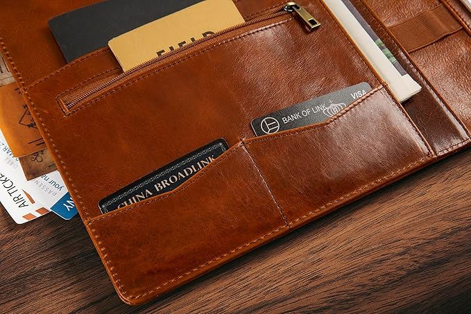 DUKE&COW Personalized Leather Portfolio for Men, Engraved Clipboard Binder, Custom Resume Padfolio Women, Christmas Gift His/Her (Clipboard, Shiny Brown-Custom)