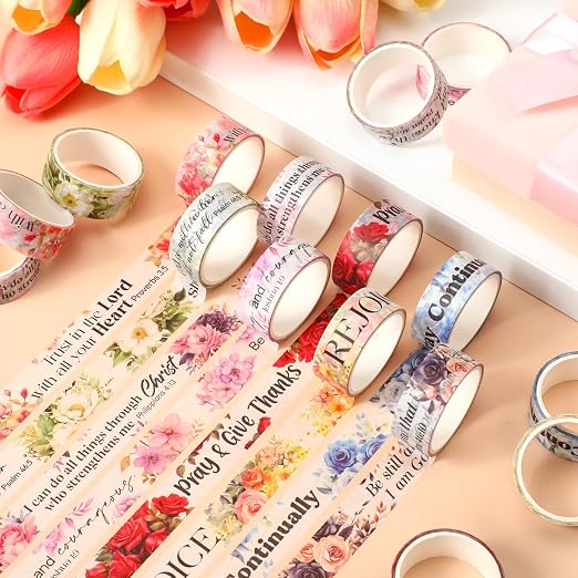 24 Rolls Back to School Christian Washi Tape Gifts Bulk Graduation VBS Religious Scripture Bible Verse Washi Tape for Bible Journaling Crafting Students BibleStudy Stationery