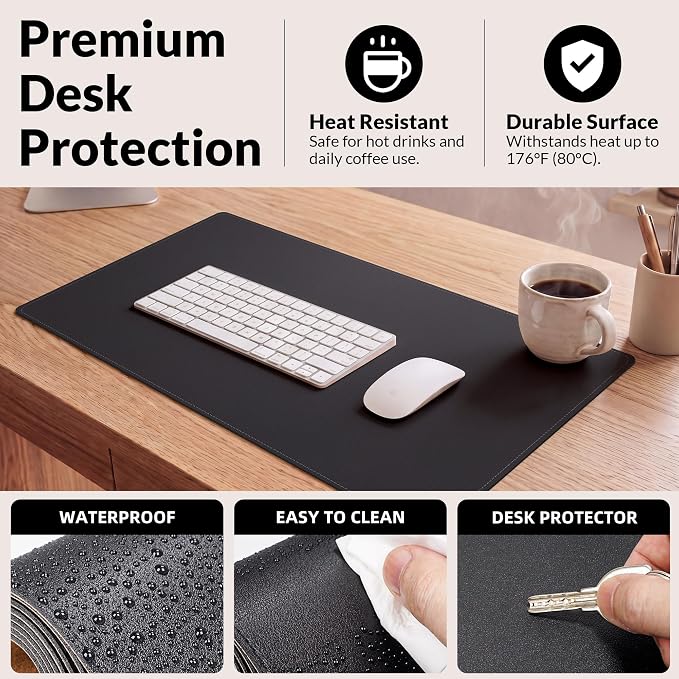 AFIING Desk Mat 35.4" x 17", Cork & PU Leather Desk Pad, Black | Large Mouse Pad, Waterproof Desk Protector, Office Desk Mat & Laptop Blotter