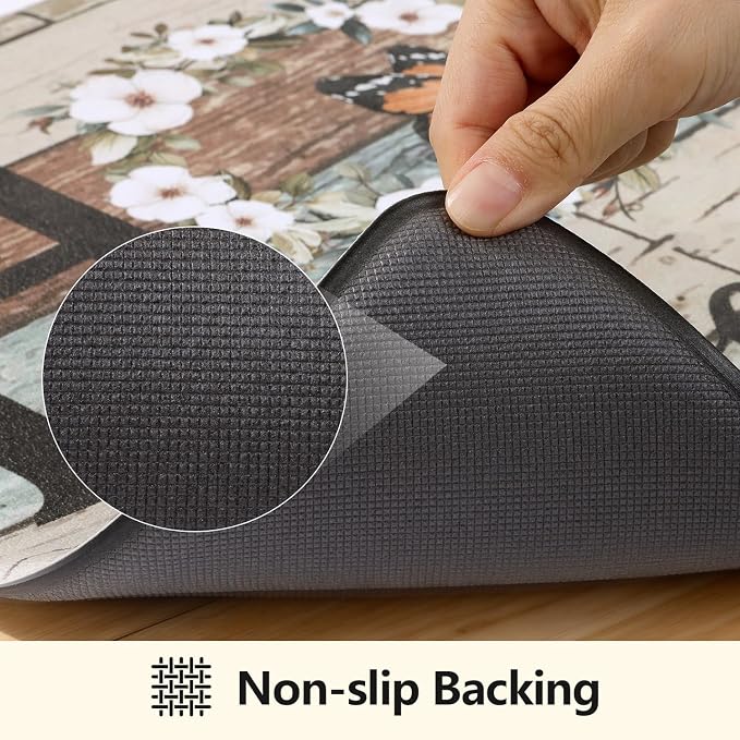 Yamaziot Anti Fatigue Kitchen Rug Set of 3, Non-Slip Cushioned Floor Mats | Waterproof, Stain Resistant, Farmhouse Cushioned Comfort Standing Desk Mat with Runner for Kitchen, Office, Sink, Laundry