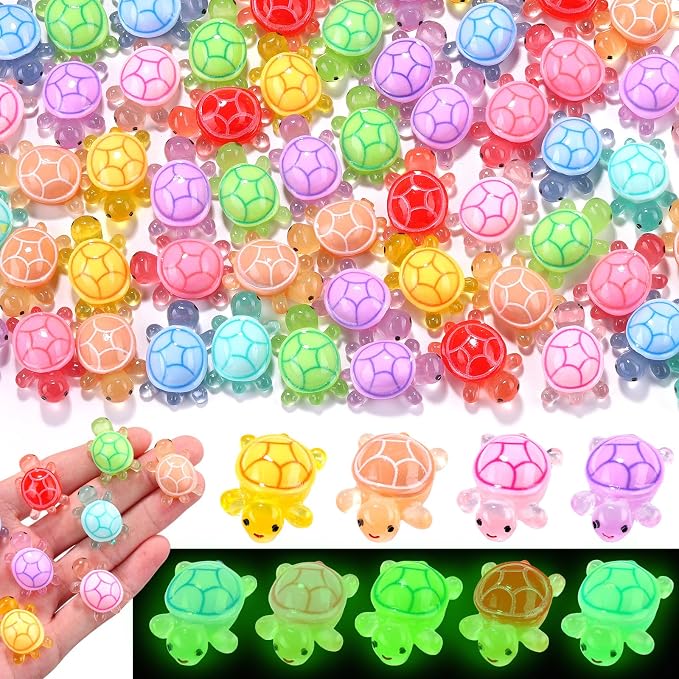 120PCS Luminous Mini Resin Turtles 9 Colors Glow in The Dark Tiny Sea Turtle Figures to Hide Small Plastic Ocean Animal for Micro Landscape Fairy Garden DIY Miniature Dollhouse Home Decor Party Favers