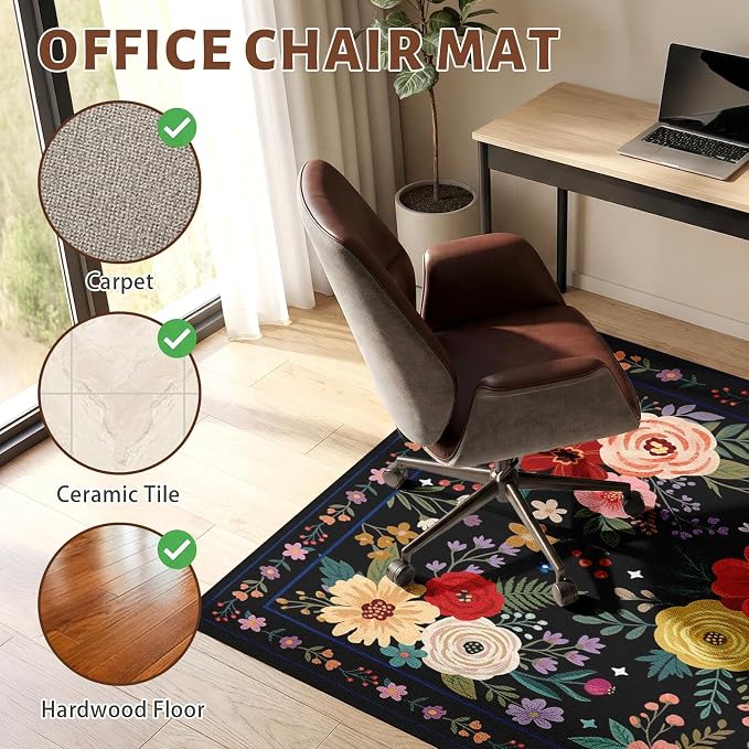 36" x 48" Office Chair Mat for Hardwood & Tile Floors, Desk Chair Mat Under Desk Floor Protector for Rolling Computer Chairs, Non-Slip Low Pile Area Rug for Home Office(Black)