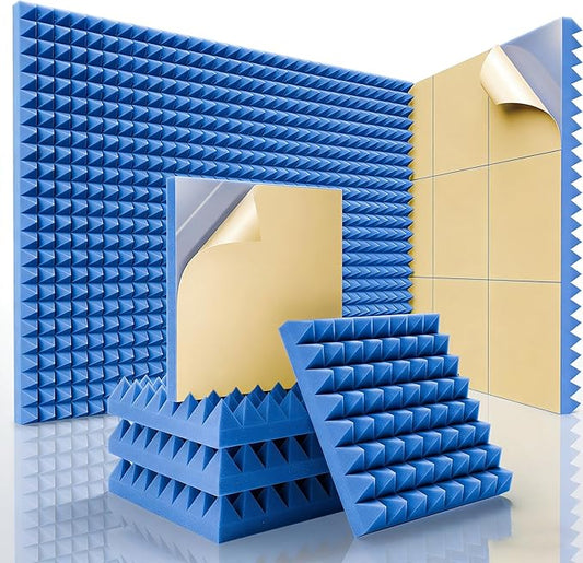 Sonicism Soundproof Wall Panels Self-Adhesive Pyramid 12 Pack,2" X 12" X 12" Acoustic Panels High Density Sound Proof Foam Panels for Walls Fast Expand,Sound Absorption & Decoration(Blue)