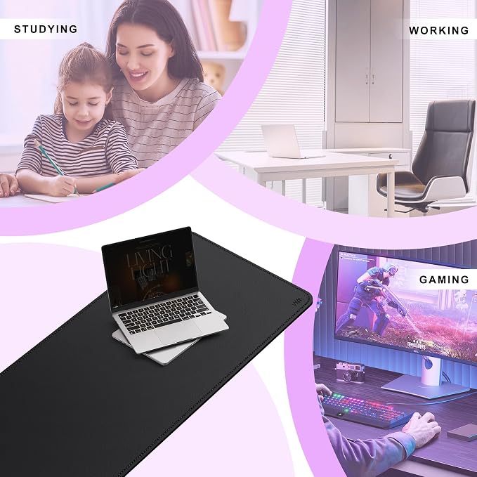 VYAAA Cork & Leather Desk Mat, 59"×19.6" Large Mouse Pad, Desktop Protector for Desk, Multifunctional Keyboard Mouse Pad for Home or Office (Black)