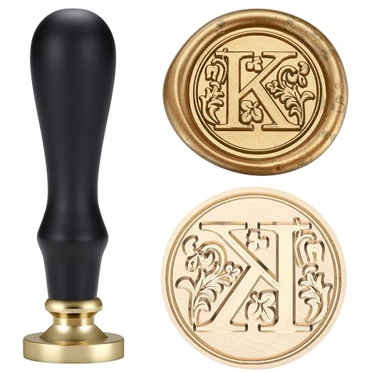 Yoption Traditional Initial Alphabet Wax Seal Stamp with 120 Antique Gold Wax Seal Beads Kit for Wedding Engagement Party Invitation Envelope Christmas Gift Wrap - Letter K