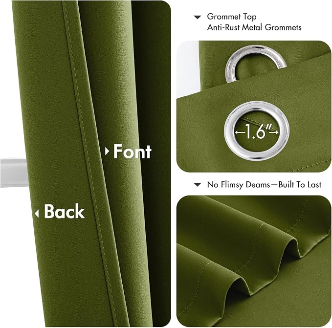 MIULEE Blackout Curtains for Bedroom Living Room 2 Panels, Thermal Insulated Room Darkening Drapes Grommet Noise Reducing Light Blocking Window Treatments 45 Inches Long 40x45 Inch Light Olive Green