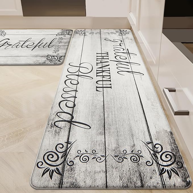 HEBE Anti Fatigue Kitchen Mat Set of 2 Non Slip Cushioned Kitchen Mats for Floor Waterproof Farmhouse Kitchen Rugs and Mats Set Comfort Standing Desk Mat Carpet for Sink,Office,Laundry