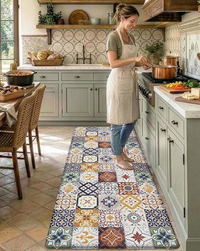 DEXI Anti Fatigue Kitchen Mats for Floor, 23x59, Cushioned Standing Padded Mat Waterproof, Comfort Runner Rug for Laundry Room Office, Colorful Checkered