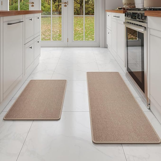 YDKGL Kitchen Mat Set of 2 PCS, Cushioned Non Slip Rugs for Kitchen Floor, Absorbent Runner Comfort Standing Mats Washable for Kitchen,Floor，Office, Home （Brown 17x30+17x59）