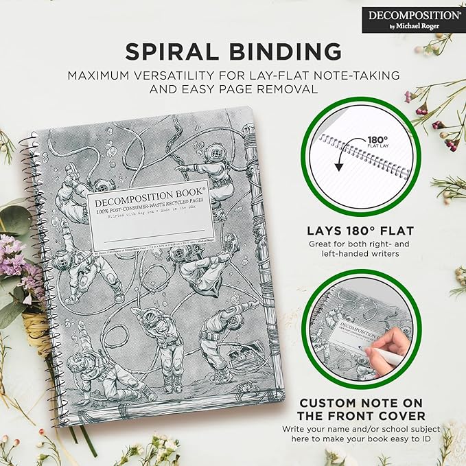 Decomposition Deep Stretch College Ruled Spiral Notebook - 9.75 x 7.5 Journal with 160 Lined Pages - 100% Recycled Paper - Cute Notebooks for School Supplies, Home & Office - Made in USA