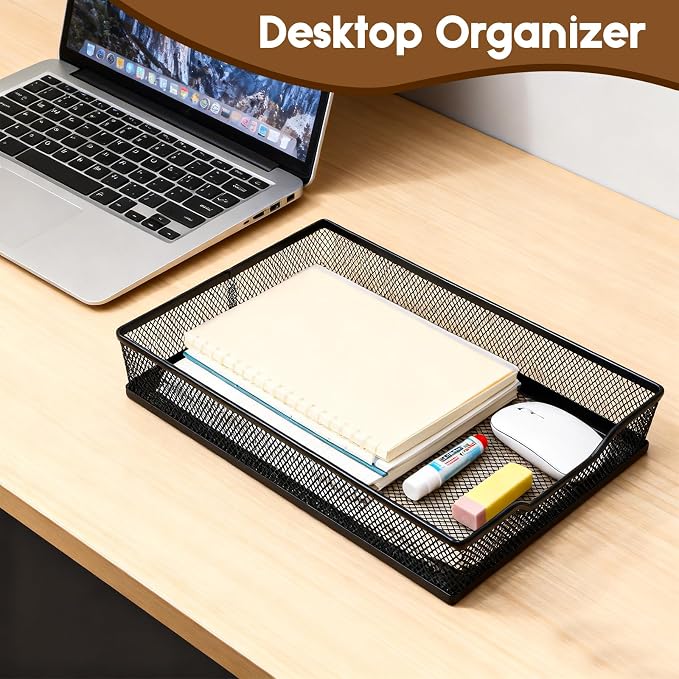 Yummy Sam 2 Pack Metal Mesh Office Desk Drawer Organizer Tray | Anti-Slip, 3 Compartments with Dividers, A4 Paper Large Letter Tray, for Desk, Home, Office Supplies, 12.2X8.8x2.1Inches