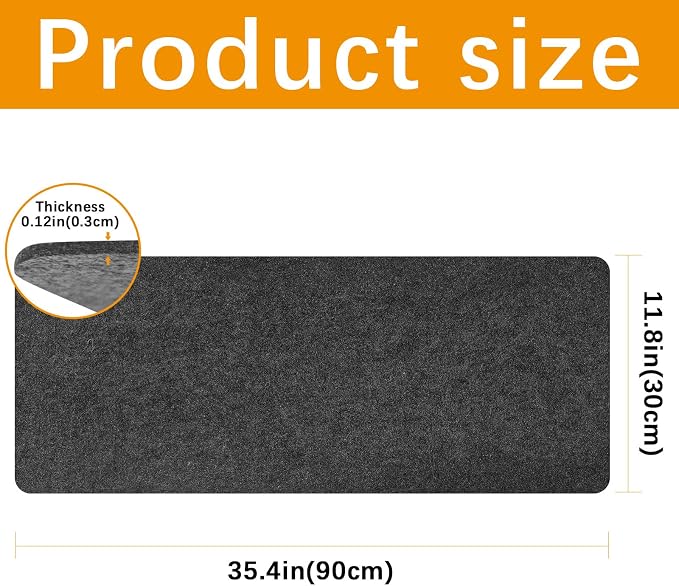 2 Pcs Large Felt Desk mat 36x12 inches, with Non-Slip Full Desk Mouse Pad,Office Computer Desk Mat for Keyboard,Felt Desk Mat for Desk Pad Protector (Dark Gray)