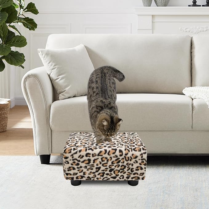 CAROLMADE Small Foot Stool Ottoman Footstool with Legs Under Desk Footrest for Living Room Bedroom and Office, Faux Fur Beige