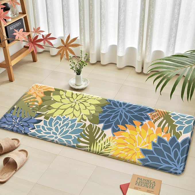 Arenarug Kitchen Mats for Floor 2PCS Cushioned Anti Fatigue Kitchen Mats Waterproof Non Slip Kitchen Mat Rug Set Comfort Foam Standing Mat for Sink, Laundry, Office, Yellow Green