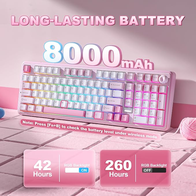 YUNZII B98 PRO QMK/VIA Wireless Mechanical Gaming Keyboard,96% Layout with Numpad and Cute Cat Knob, BT/2.4G/USB-C,Linear Switch Hot Swap Gasket,RGB for Win/Mac (Pink, Candy Linear Switch)