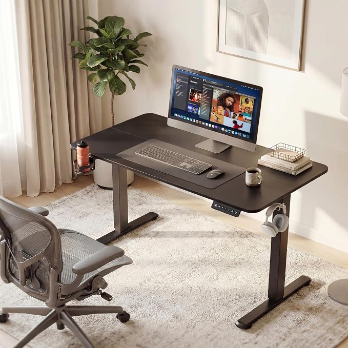 Furmax Electric Standing Desk, 45 x 24 Inches Height Adjustable Sit Stand up Desk, Memory Preset Computer Home Office Desks with Sturdy Metal Frame, Phone Stand Cable Management Hole (Black, 45'')