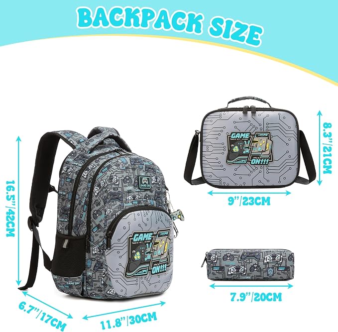 Backpack for Boys,Kids Backpack for Boys with Lunch Box Pencil Case Set Kids Schoolbag for Boy 8-12,Lightweight Travel Daypack Birthday Christmas for Boy Back to School Supplies