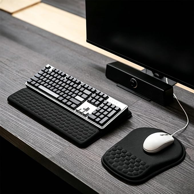 Keyboard Wrist Rest -Ergonomic Keyboard Stand with Wrist Rest- with Carpal Tunnel Pain Relief Massage Bumps and Full Memory Gel Design - Ideal Frequent Computer (Black)
